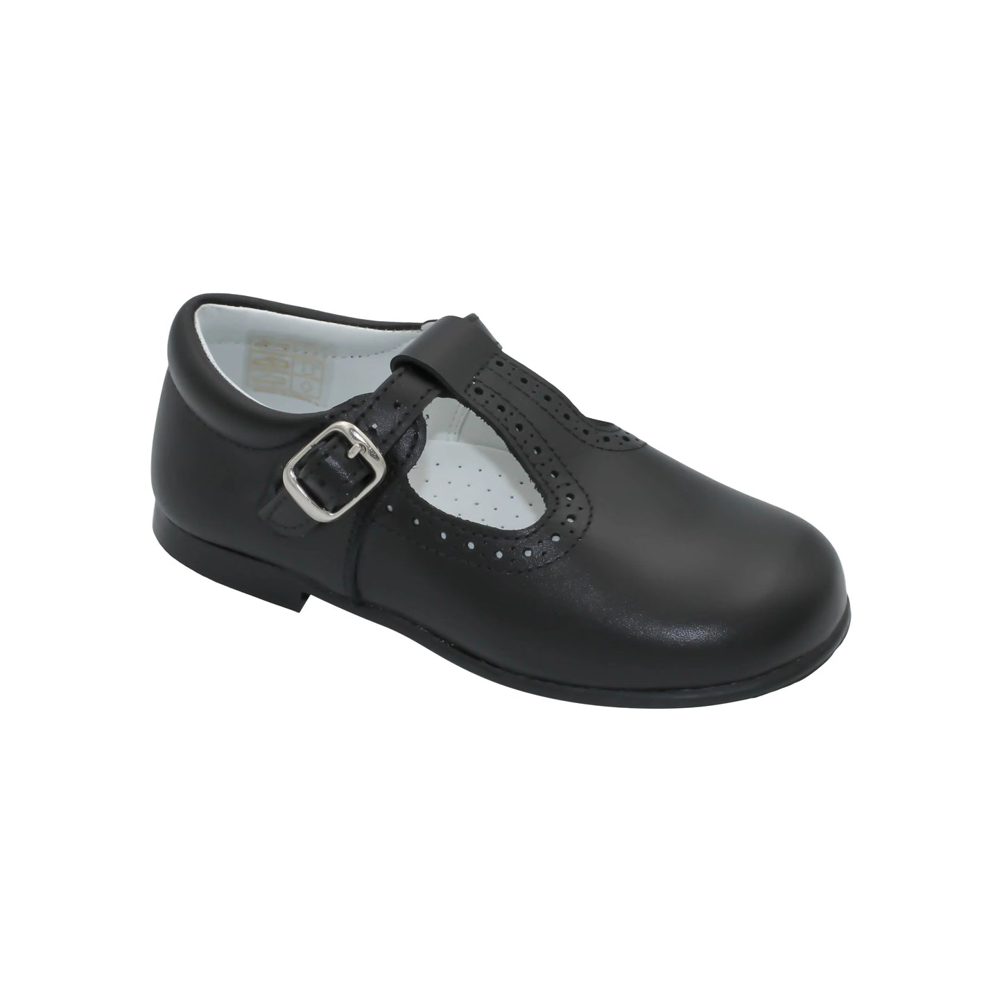 Antonio- Black Leather T-Bar Shoes - Amati Steps