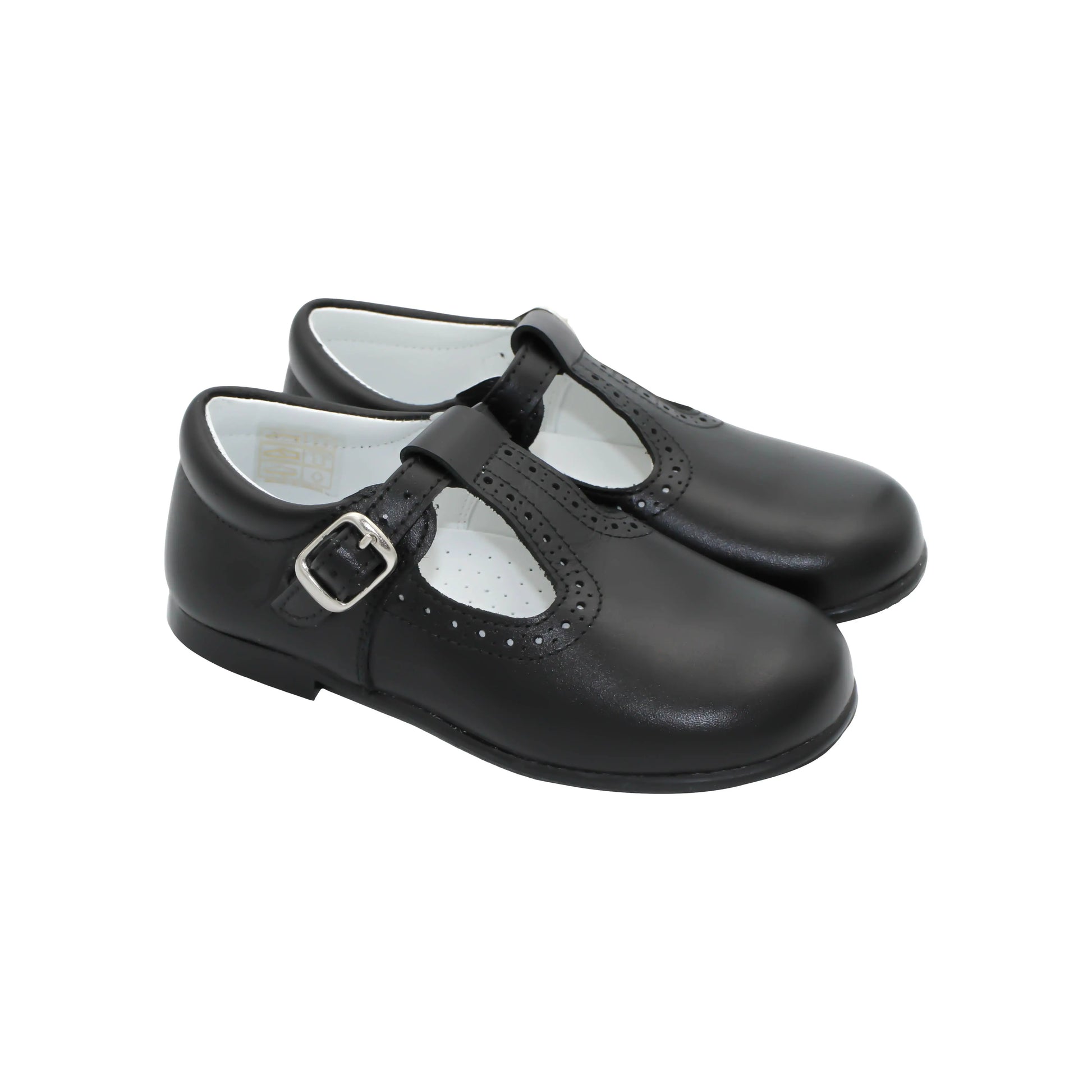 Antonio- Black Leather T-Bar Shoes - Amati Steps