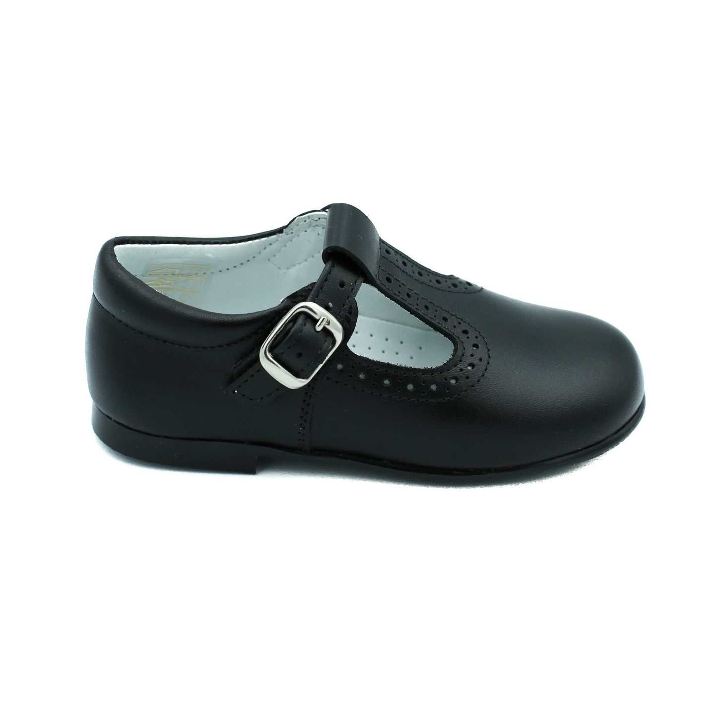 Antonio- Black Leather T-Bar Shoes - Amati Steps