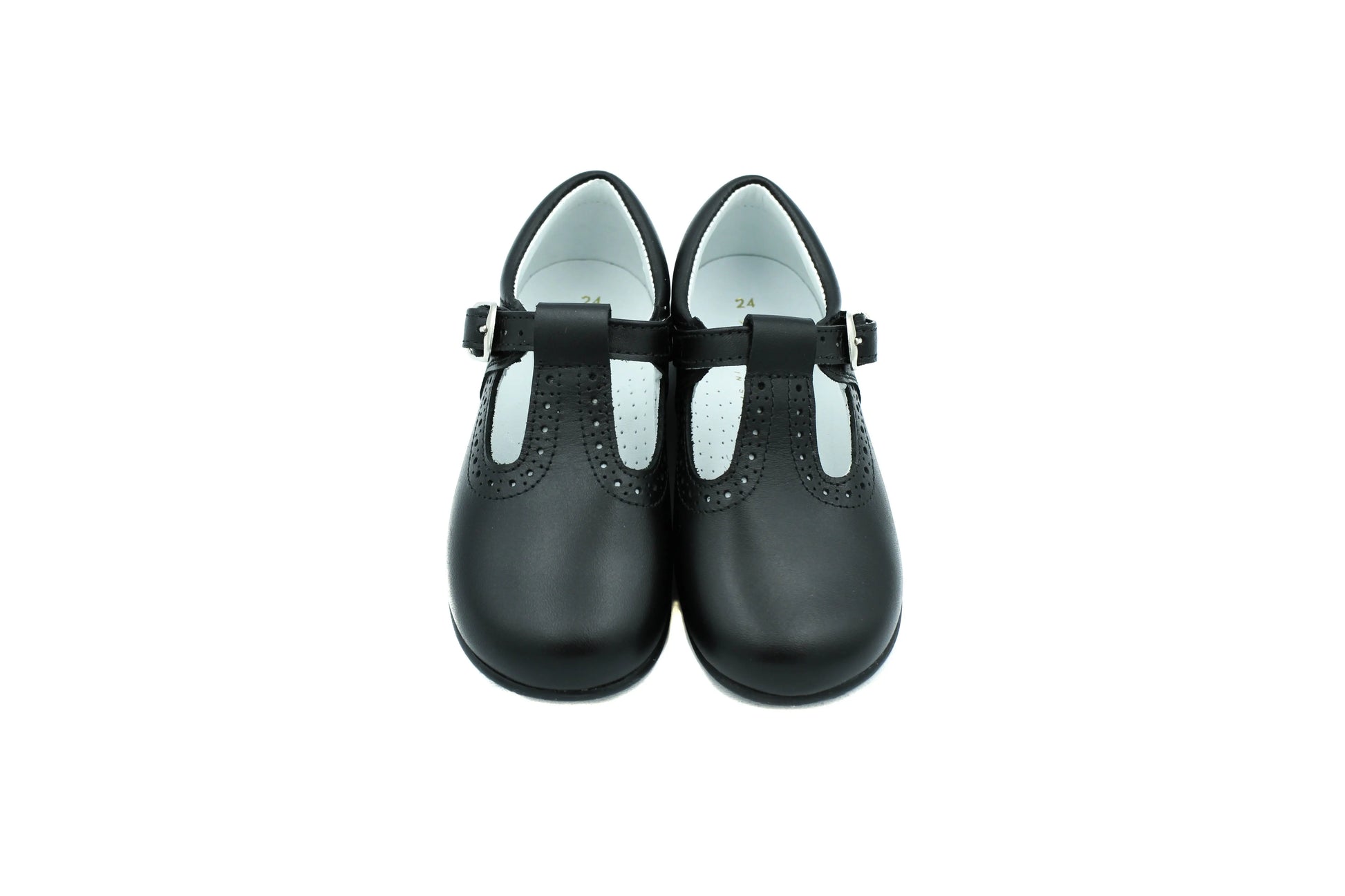 Antonio- Black Leather T-Bar Shoes - Amati Steps