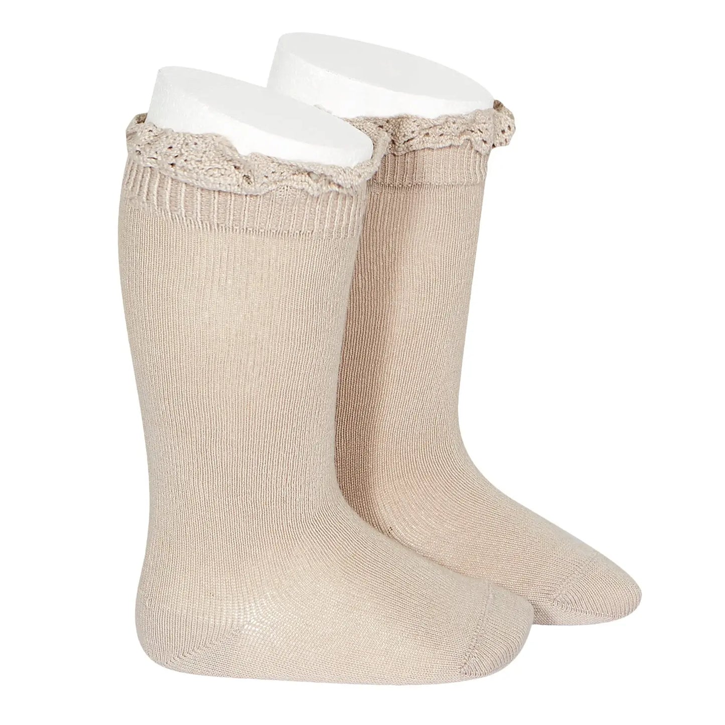 CÓNDOR Knee Socks With Lace Edging Cuff- Stone - Amati Steps