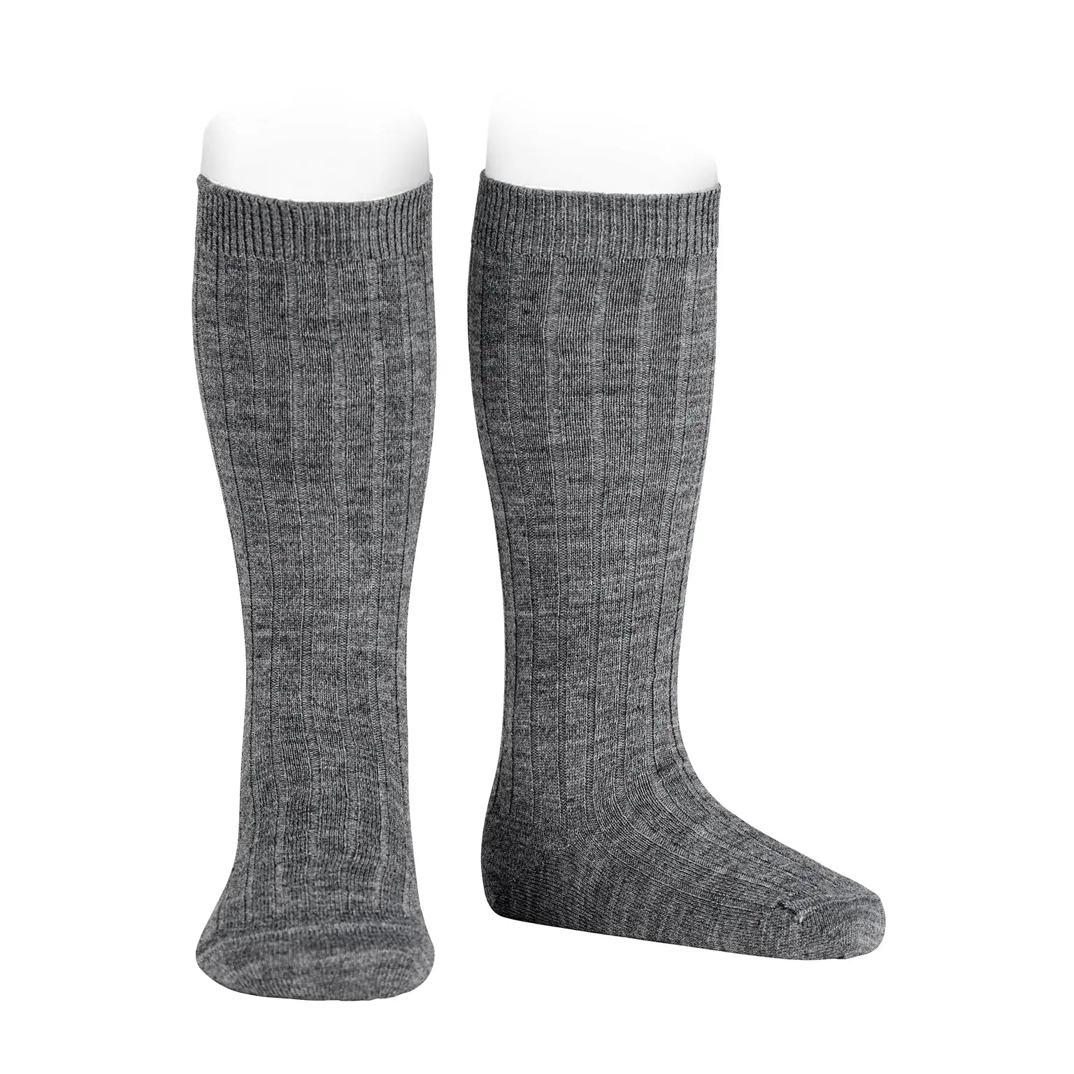 CÓNDOR Merino Wool-Blend Rib Knee Socks- Light Grey - Amati Steps