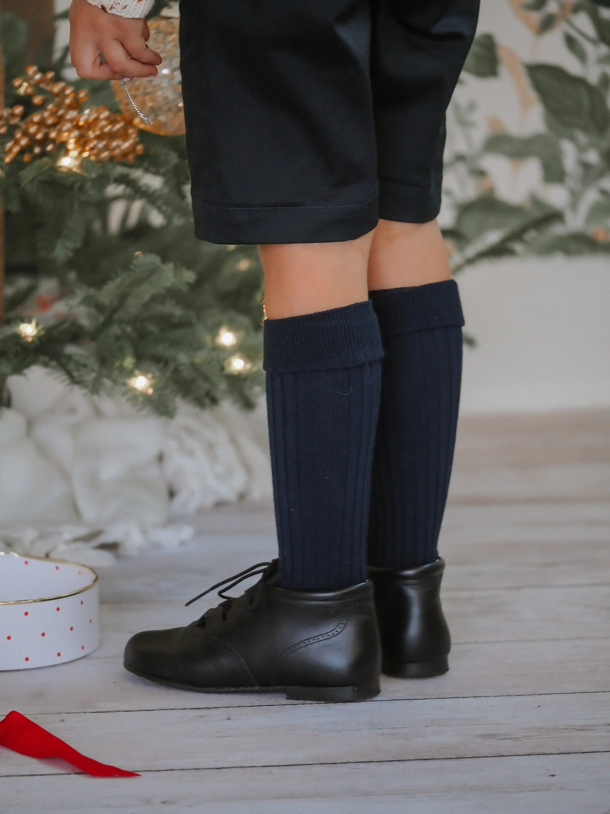 CÓNDOR Merino Wool-Blend Rib Knee Socks- Navy - Amati Steps