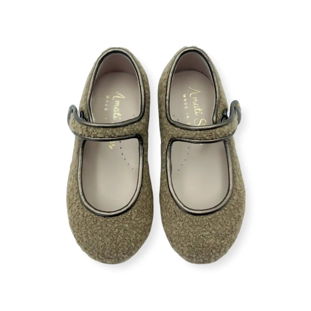 Charlotte- Taupe Bouclé Mary Jane Shoes - Amati Steps