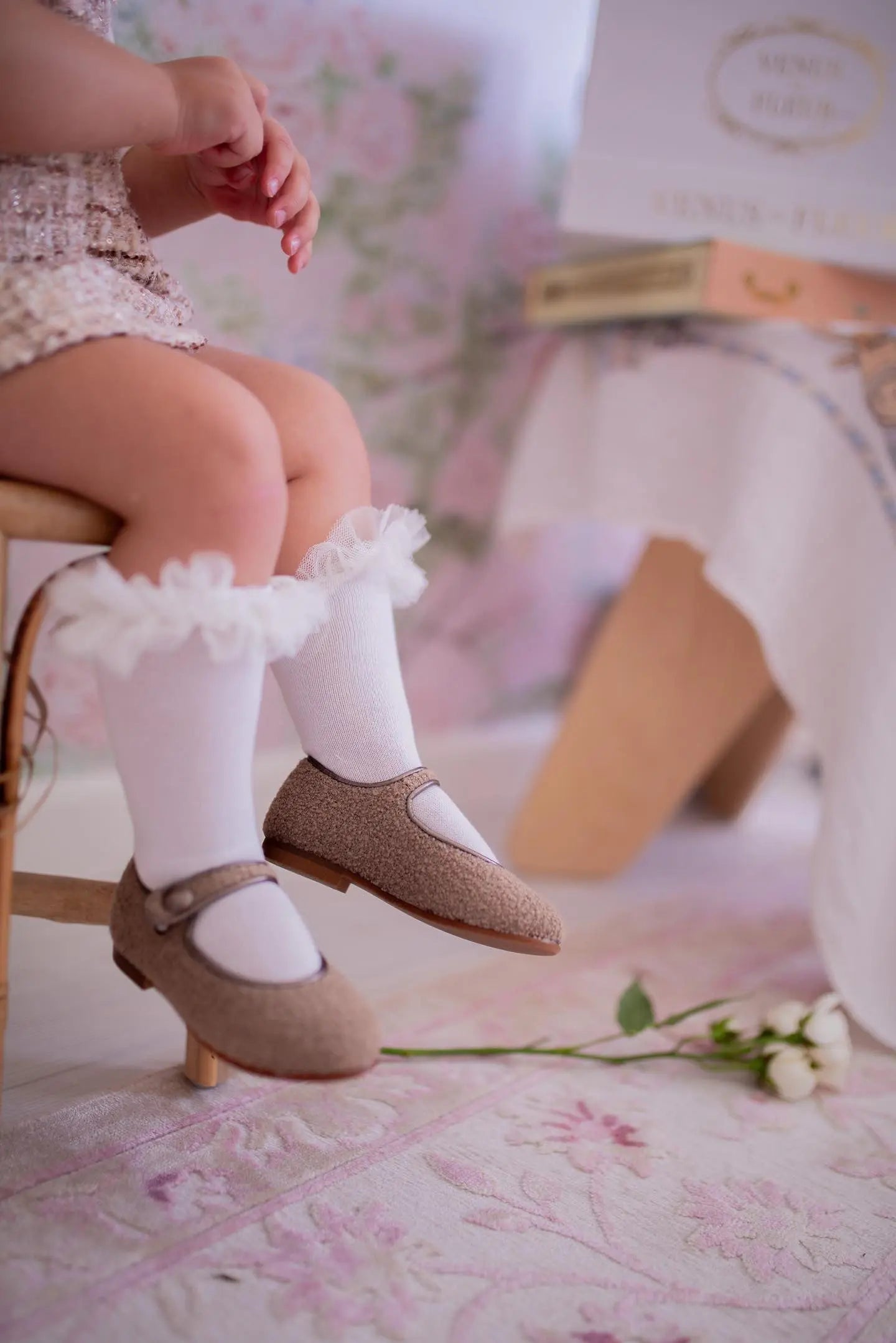 Charlotte- Taupe Bouclé Mary Jane Shoes - Amati Steps