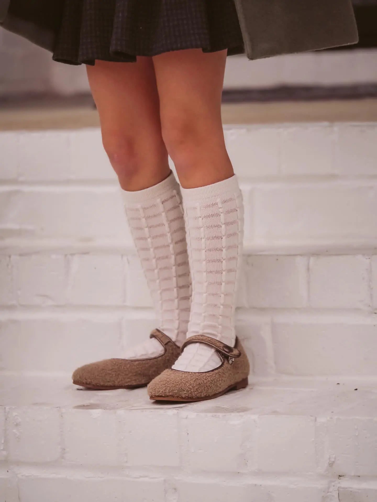 Charlotte- Taupe Bouclé Mary Jane Shoes - Amati Steps