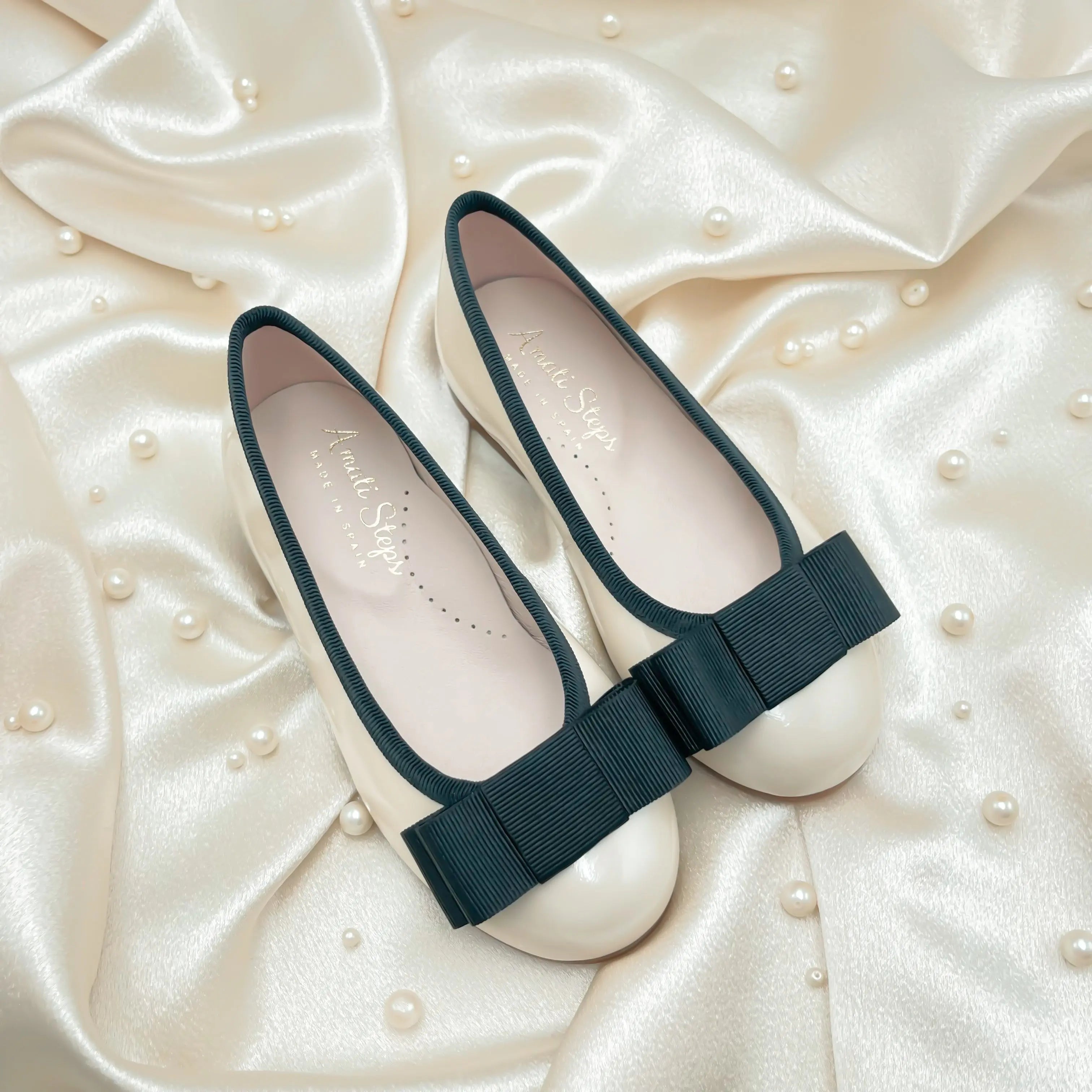 Emma Ivory Patent Leather Ballerina Flat Shoes