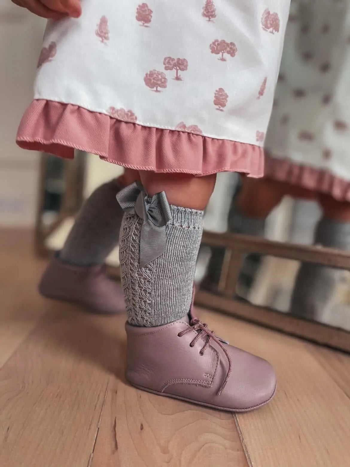 Gabriella- Pink Leather Baby Booties - Amati Steps