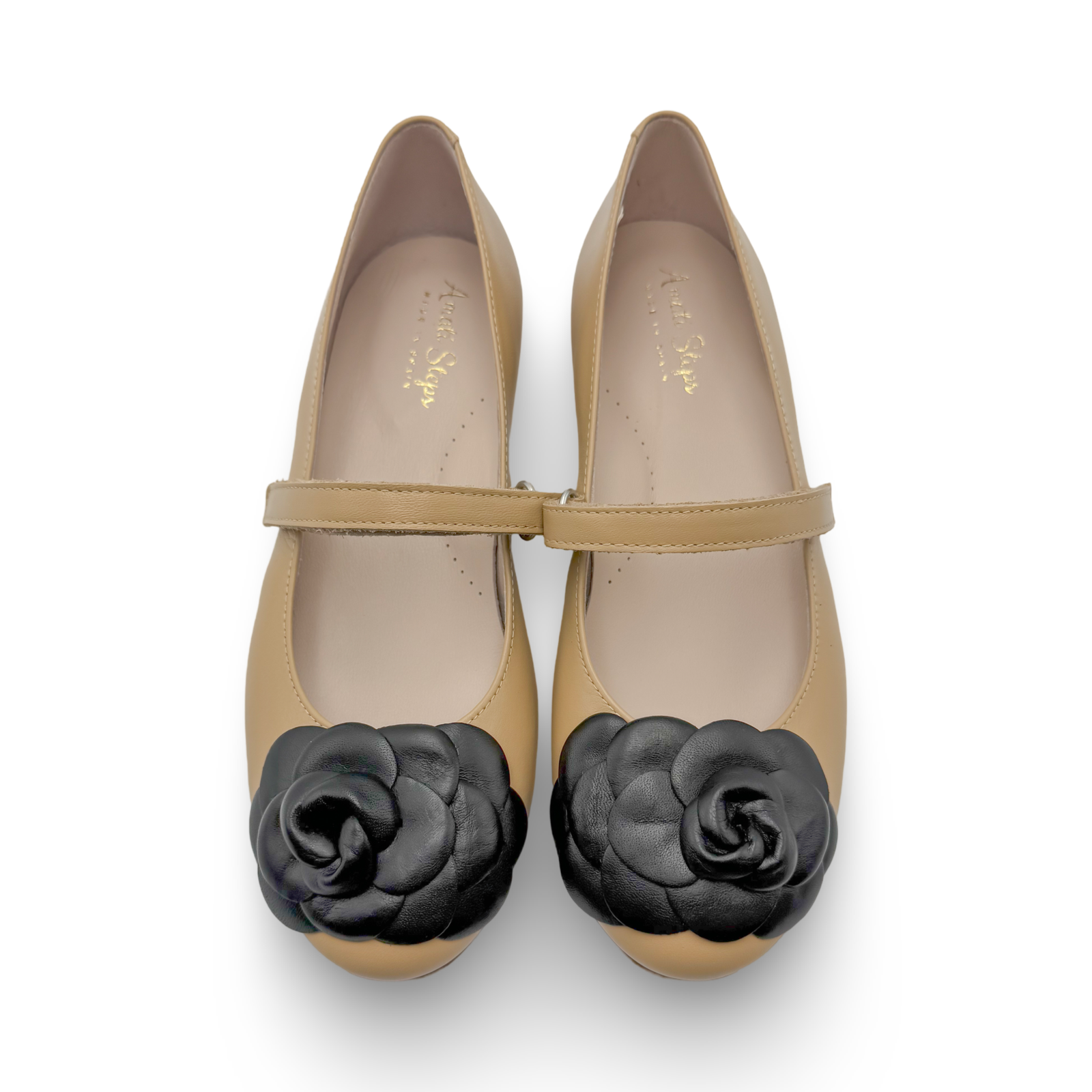 Camille- Women's Tan/Black Leather Mary Jane Shoes - Amati Steps