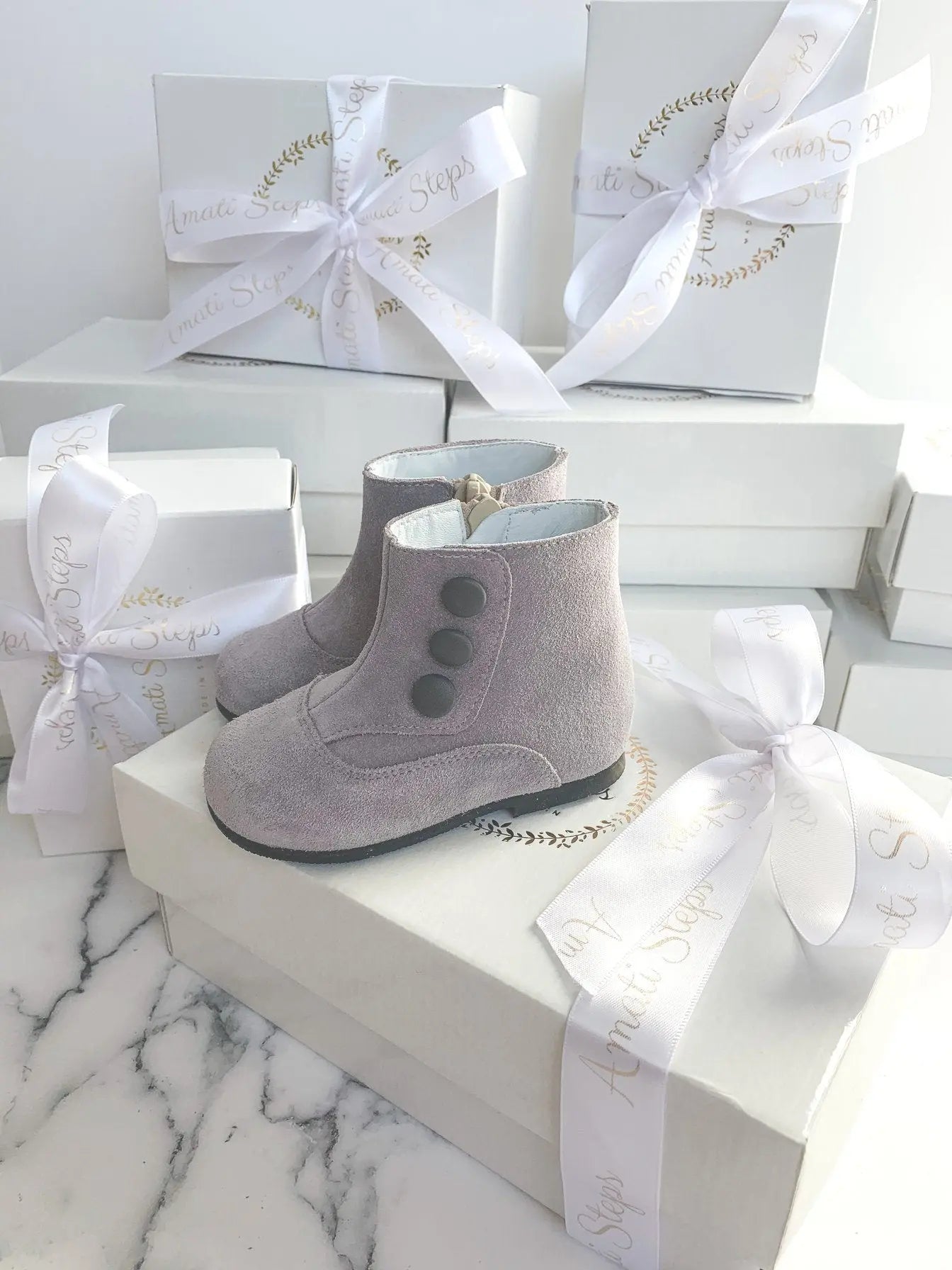 Isla- Grey Suede Boots - Amati Steps