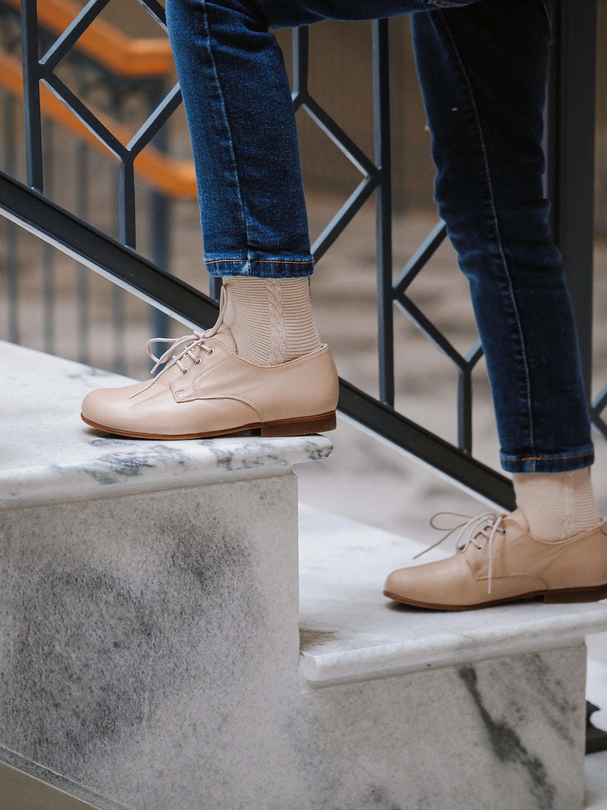 Jacob- Beige Leather Boy Oxford Shoes - Amati Steps