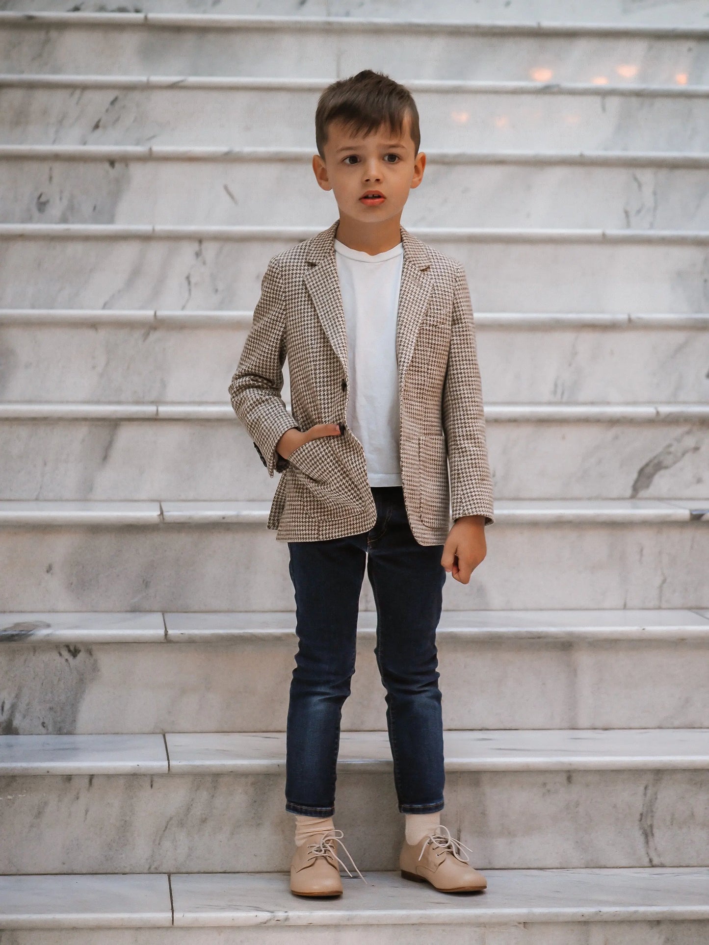 Jacob- Beige Leather Boy Oxford Shoes - Amati Steps