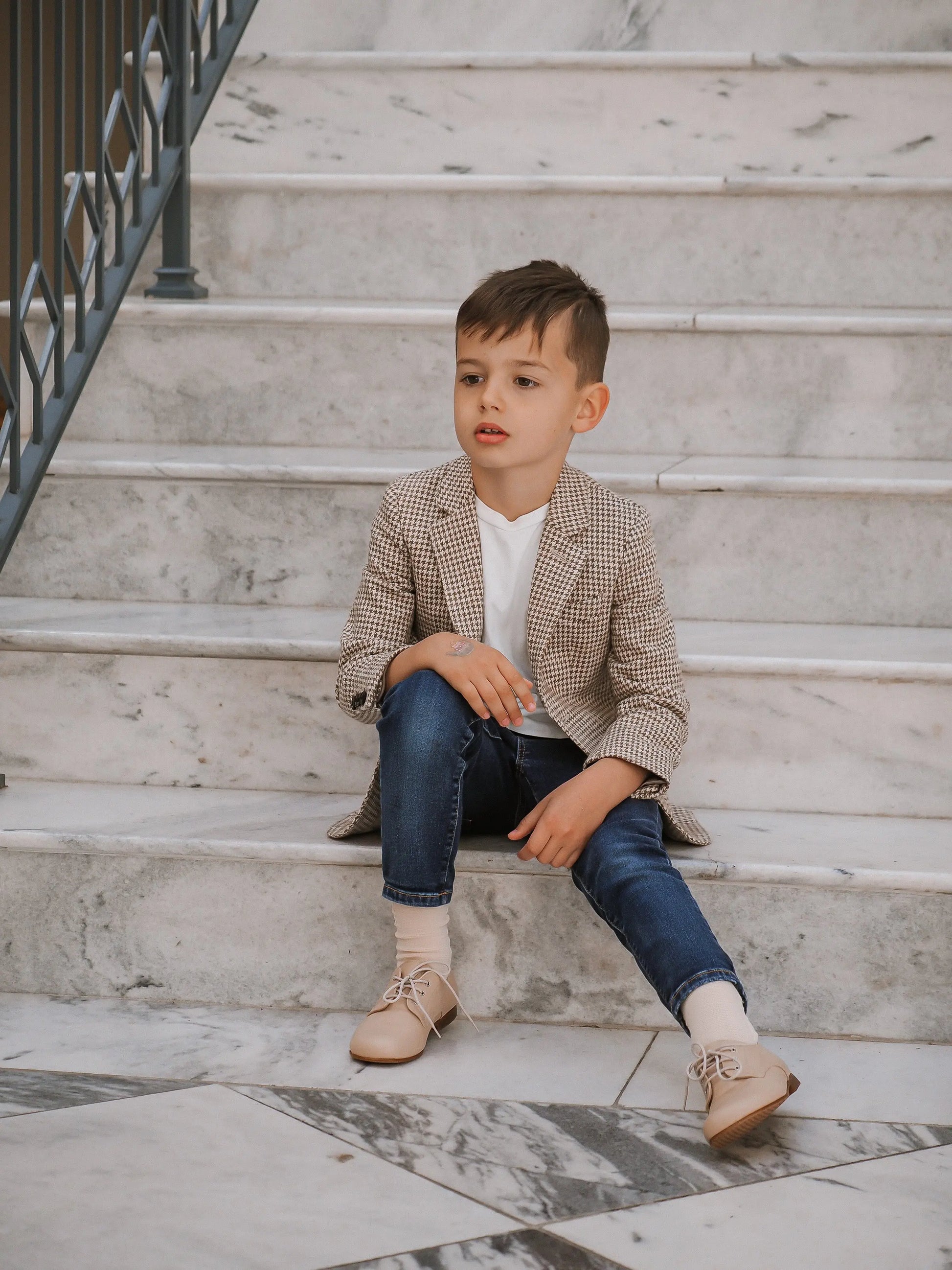 Jacob- Beige Leather Boy Oxford Shoes - Amati Steps