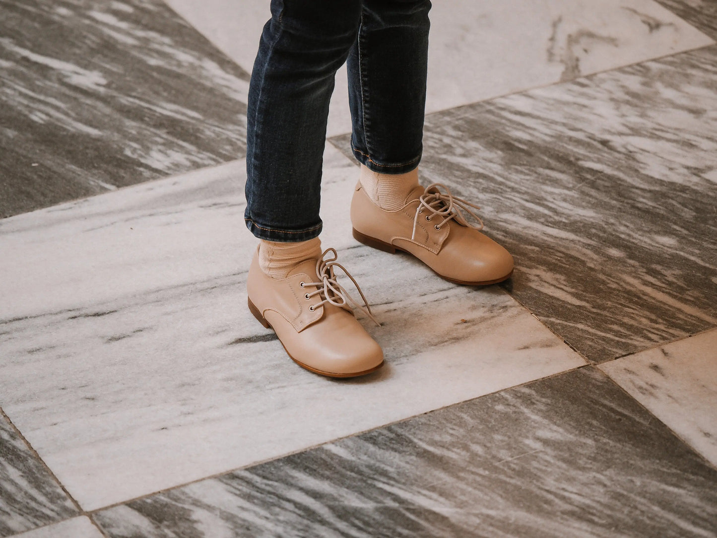 Jacob- Beige Leather Boy Oxford Shoes - Amati Steps