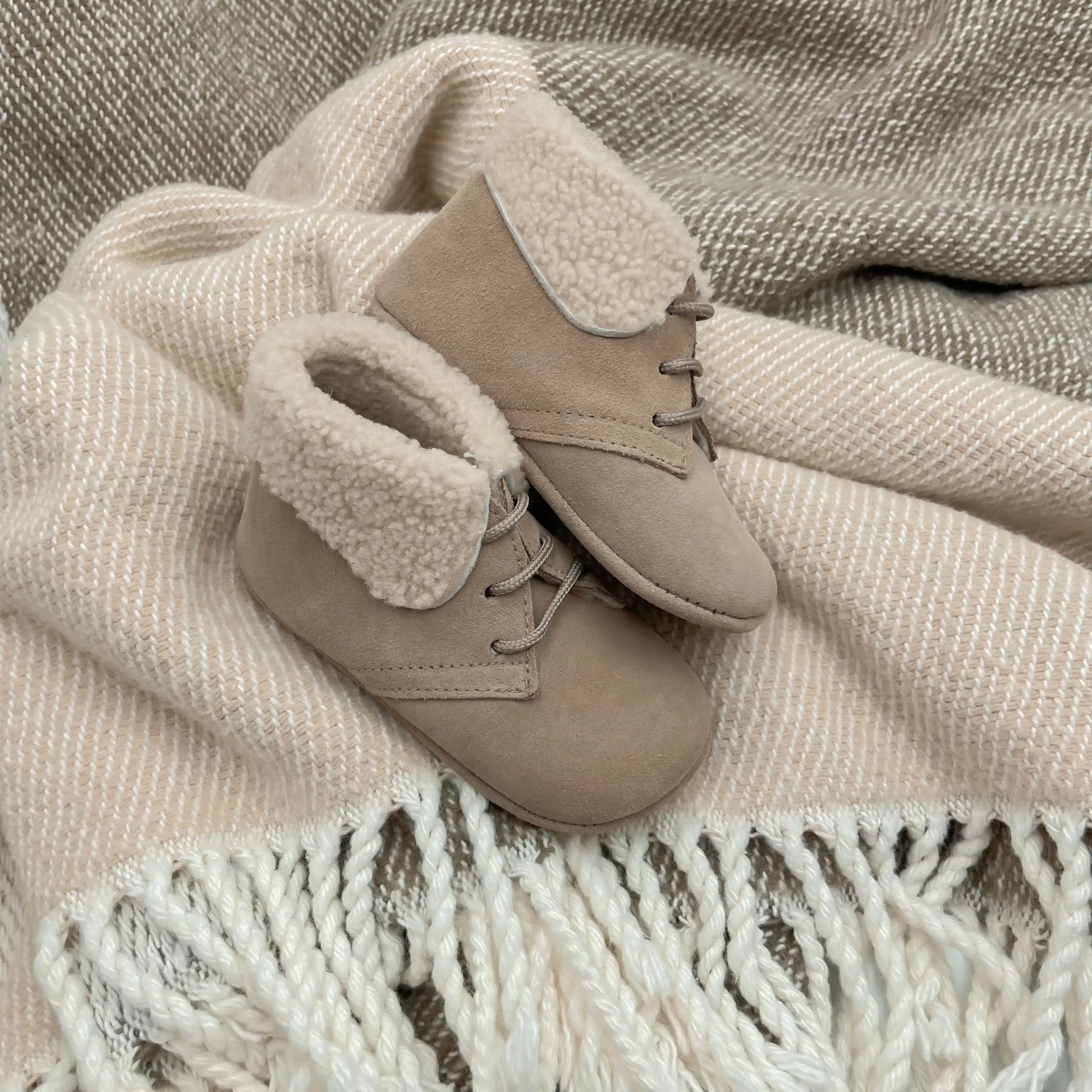 Jamie- Beige Suede Baby Boots - Amati Steps