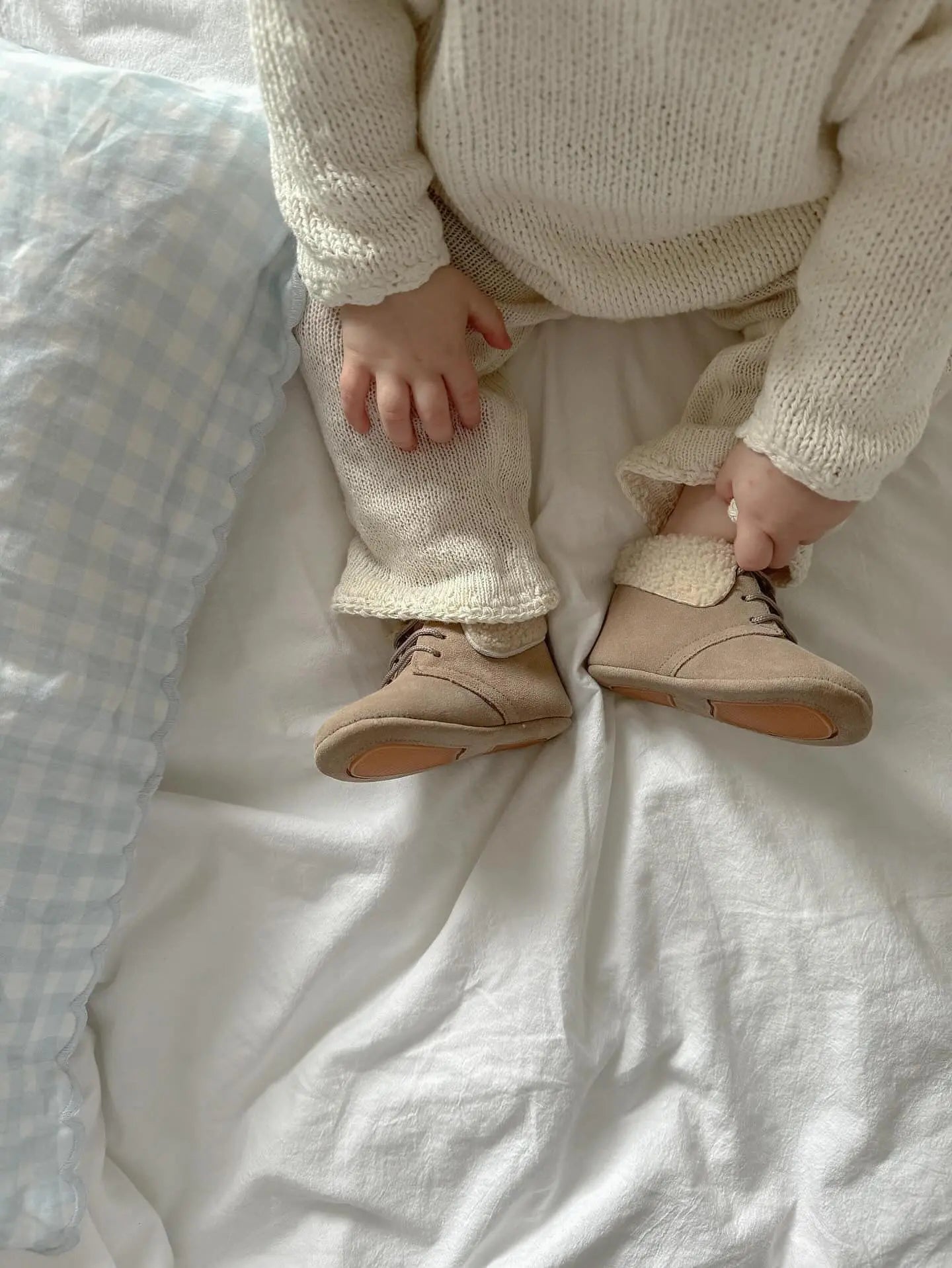 Jamie- Beige Suede Baby Boots - Amati Steps