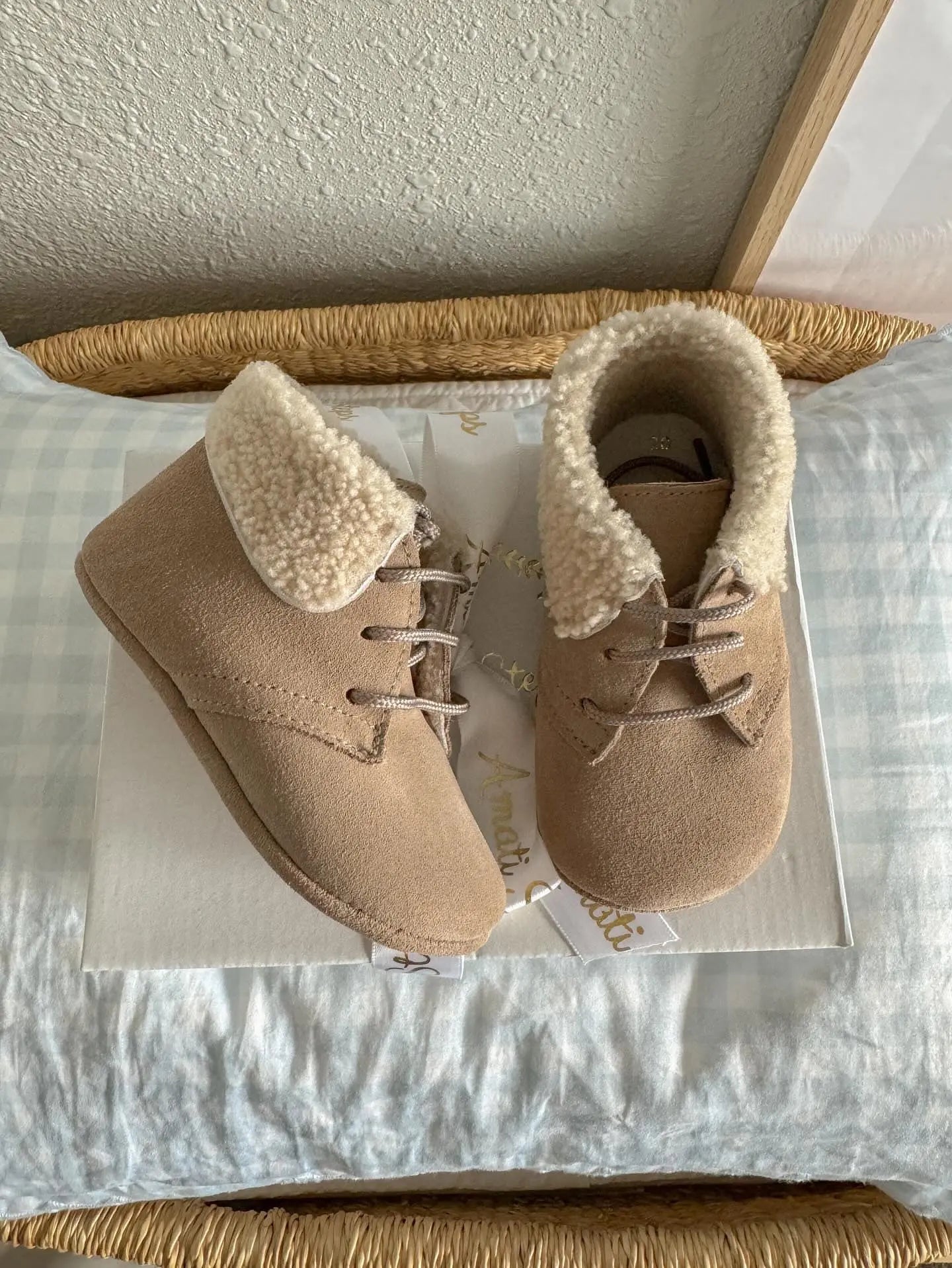 Jamie- Beige Suede Baby Boots - Amati Steps