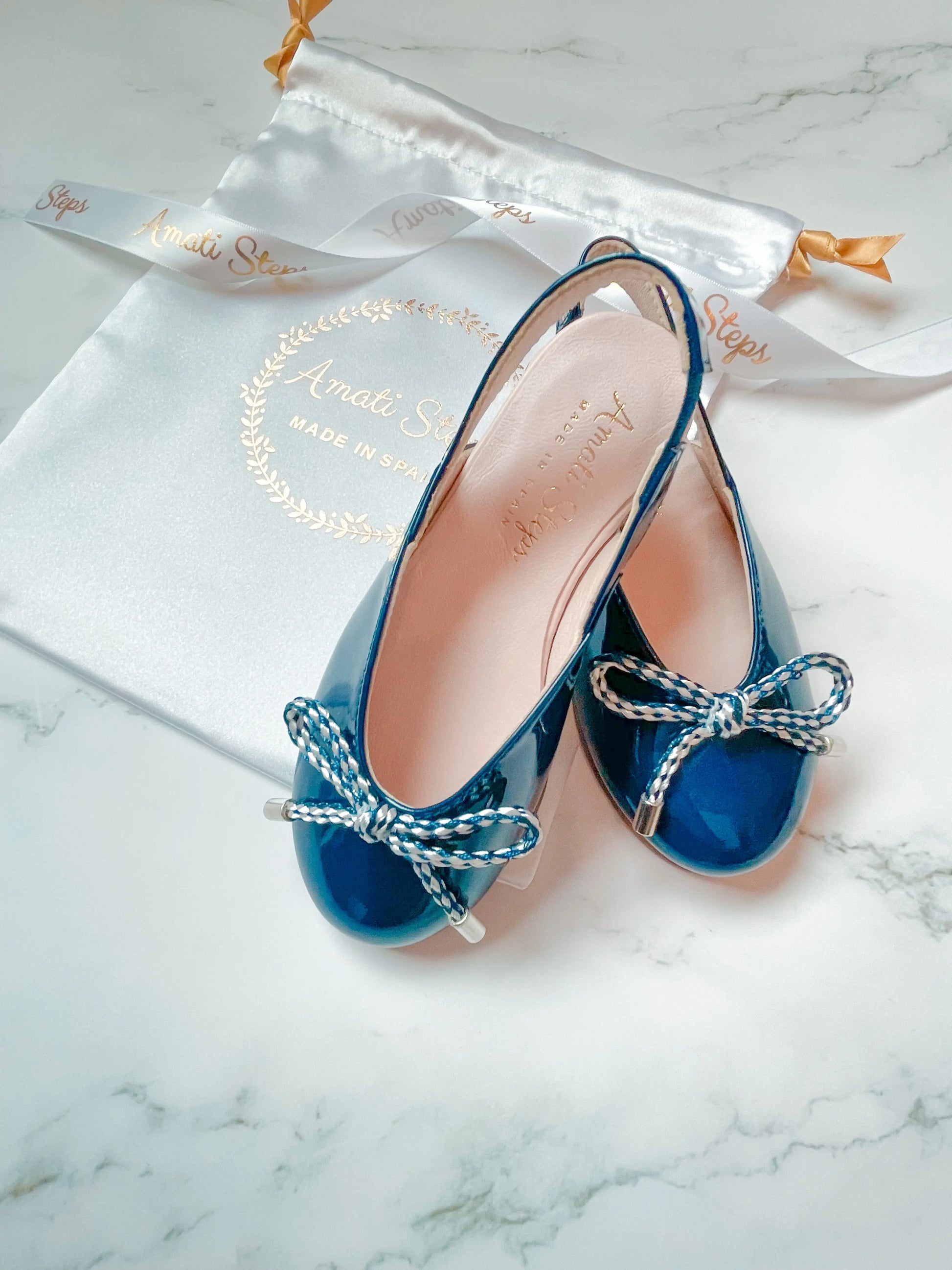 Karina- Navy Patent Leather Slingback Shoes - Amati Steps