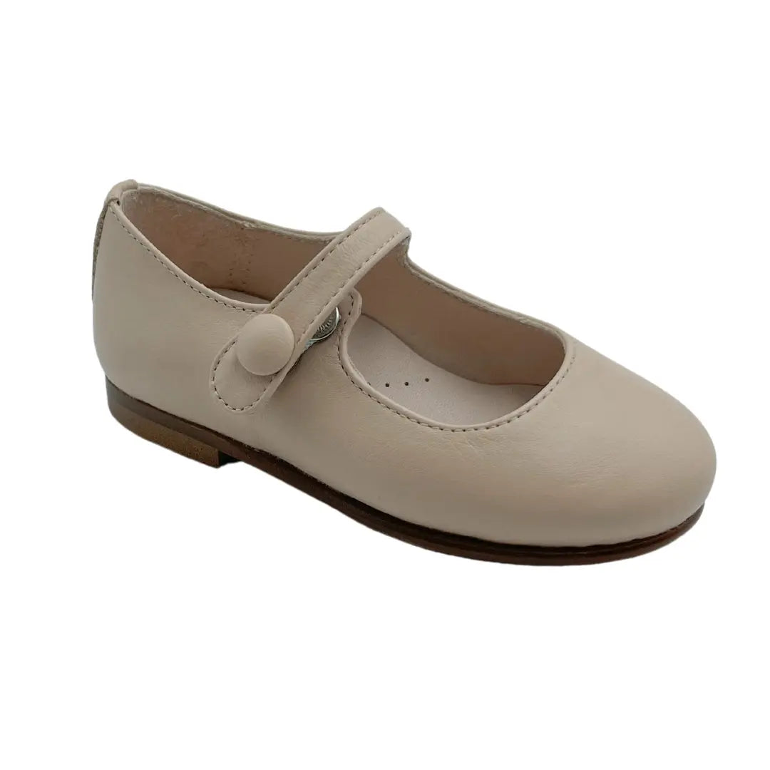 London- Beige Leather Mary Jane Shoes - Amati Steps