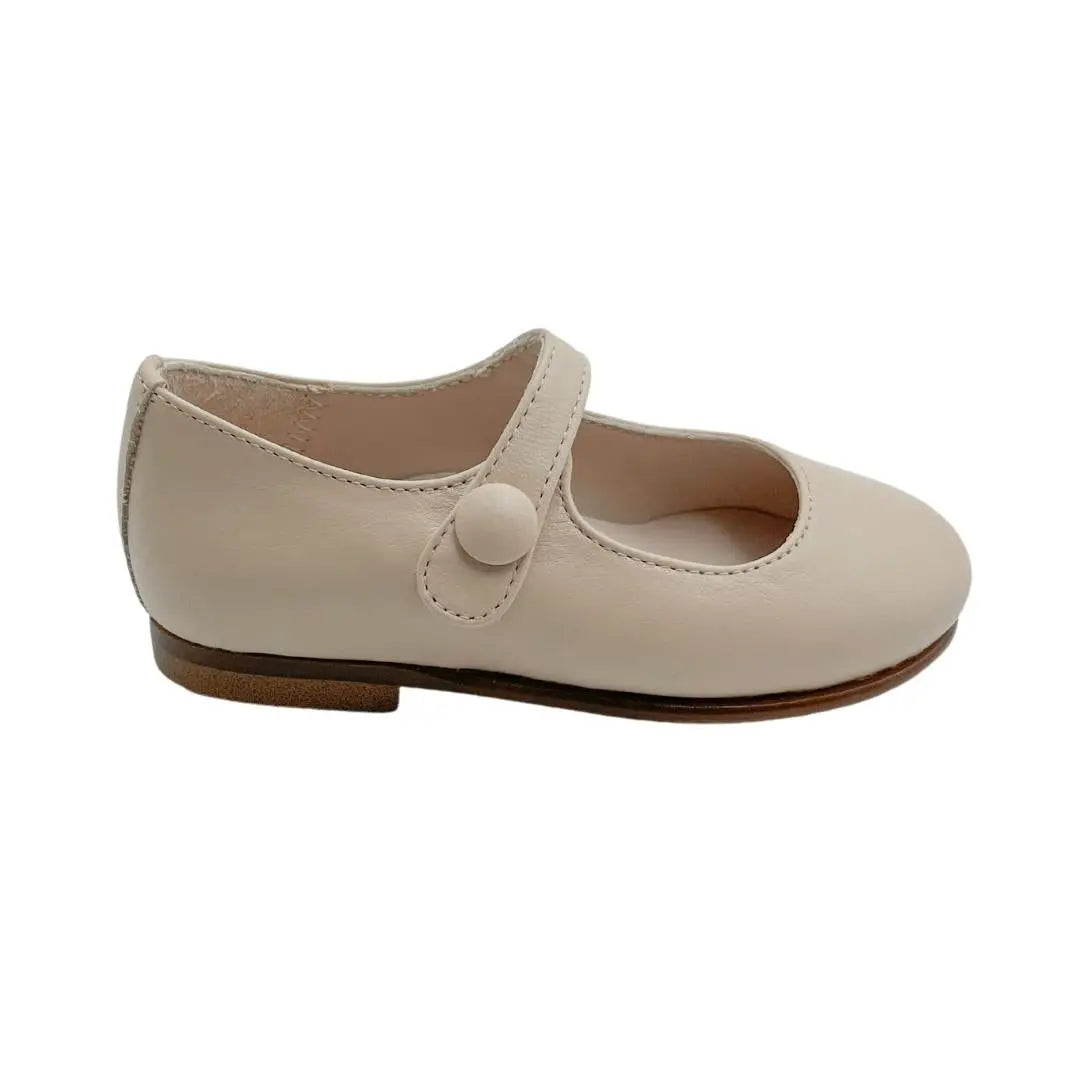 London- Beige Leather Mary Jane Shoes - Amati Steps