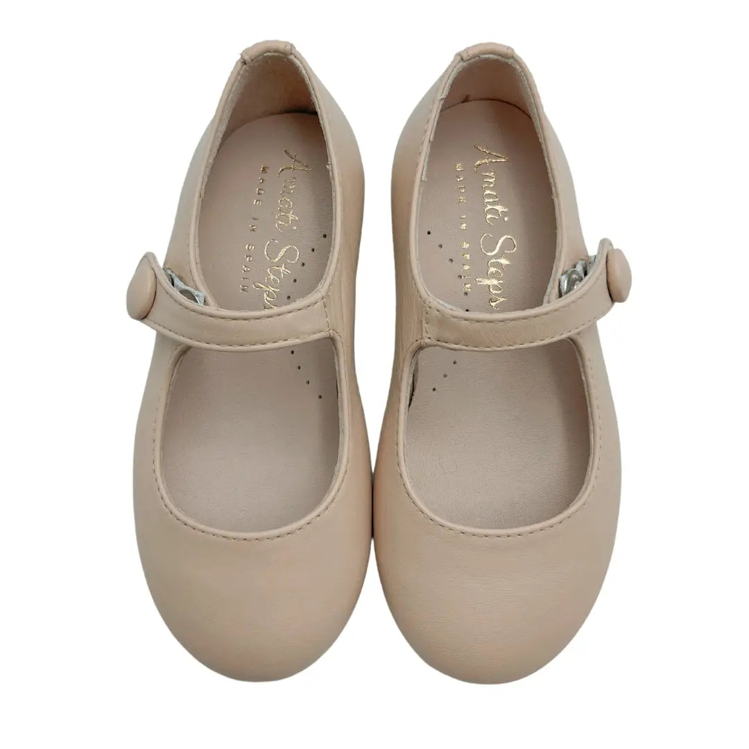 London- Beige Leather Mary Jane Shoes - Amati Steps