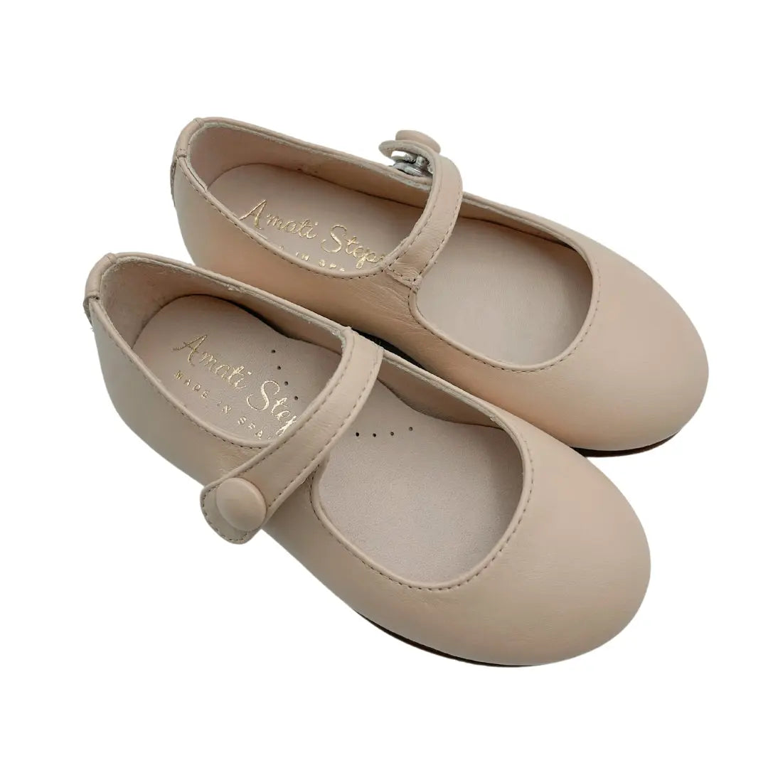 London- Beige Leather Mary Jane Shoes - Amati Steps