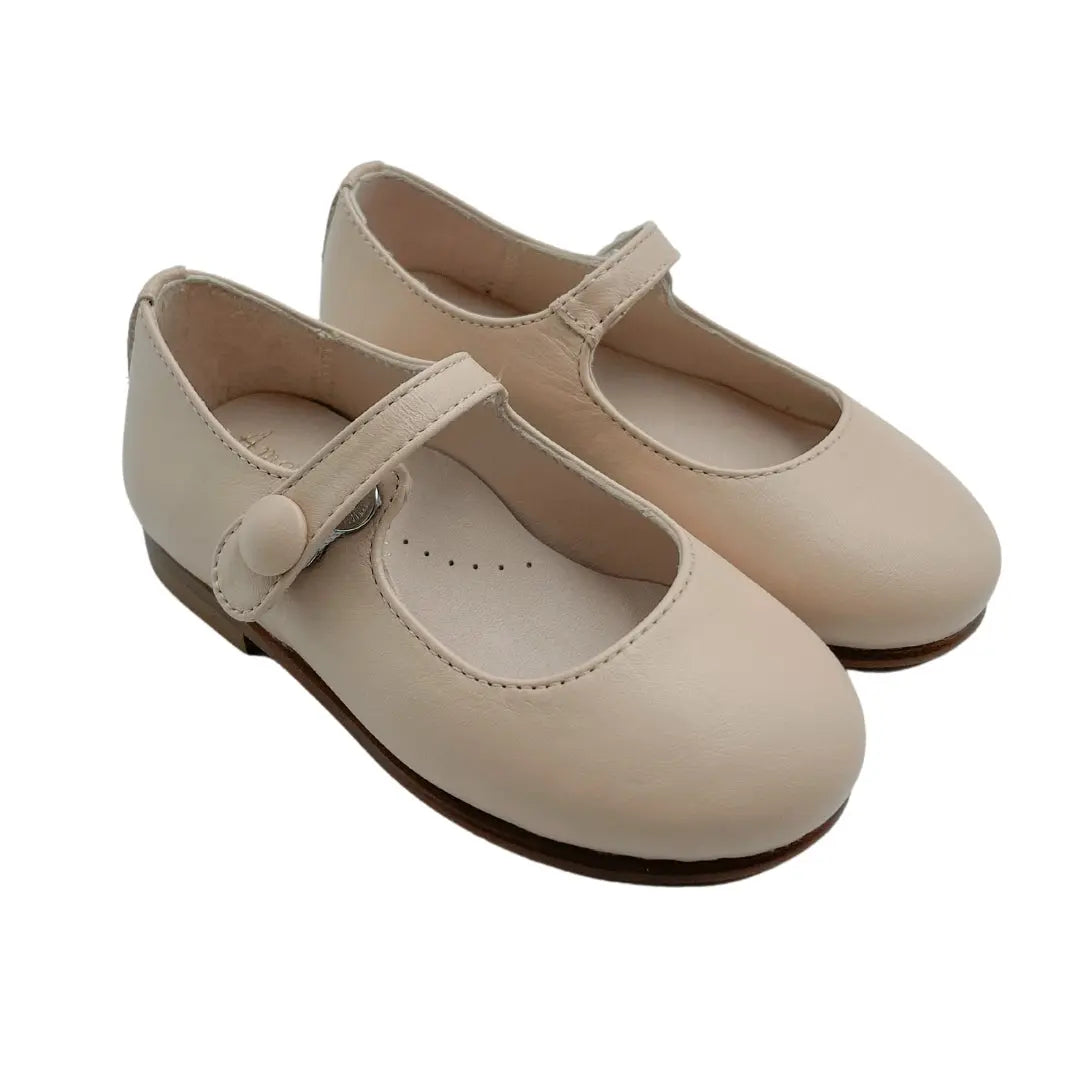 London- Beige Leather Mary Jane Shoes - Amati Steps