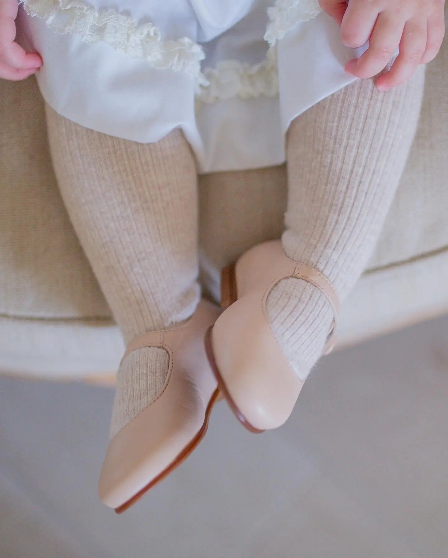 London- Beige Leather Mary Jane Shoes - Amati Steps