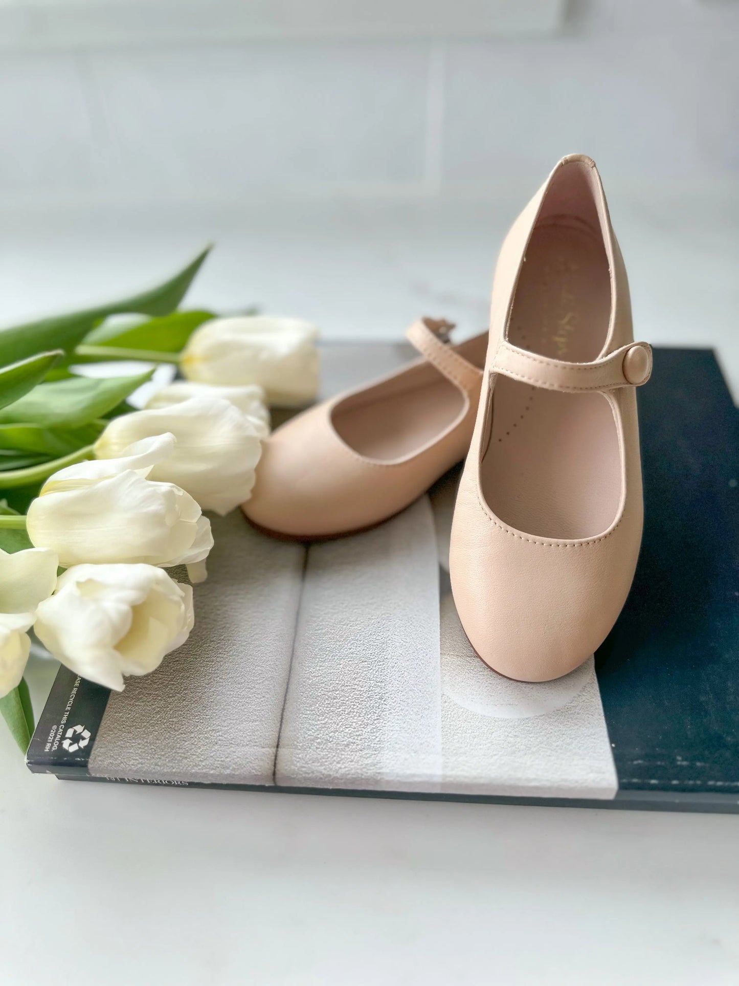 London- Beige Leather Mary Jane Shoes - Amati Steps