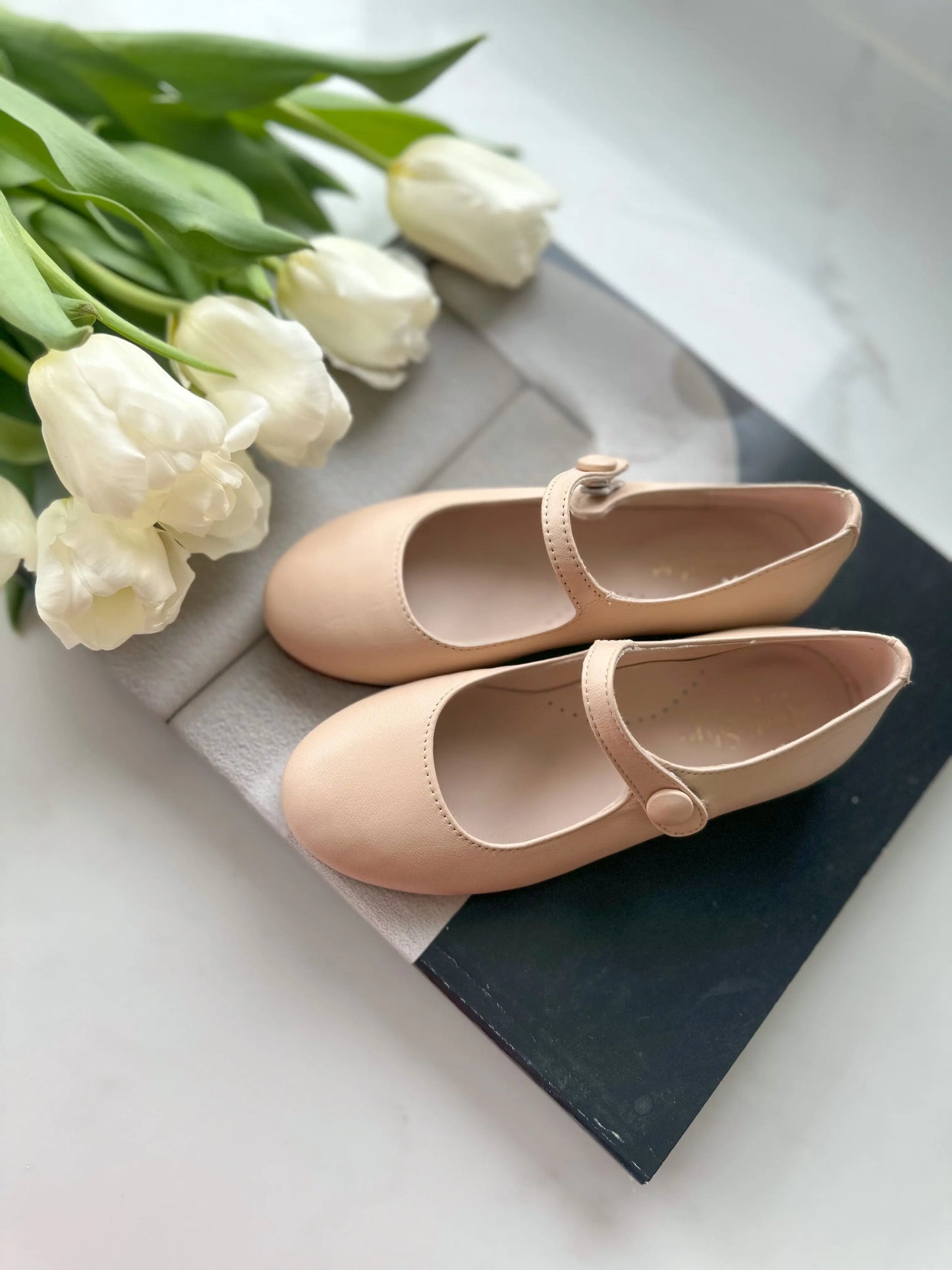 London- Beige Leather Mary Jane Shoes - Amati Steps