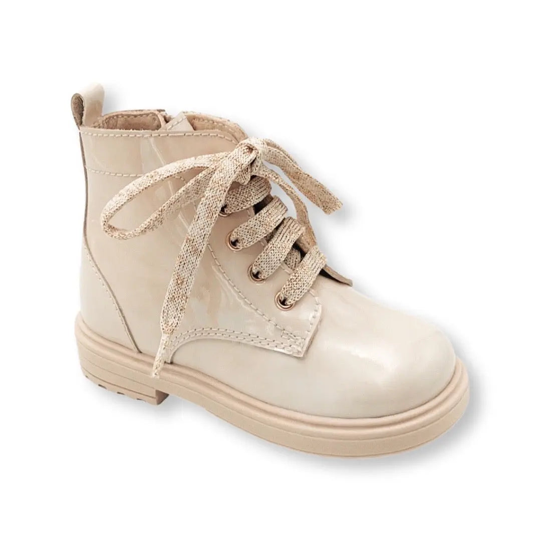 Luna- Light Beige Patent Leather Boots - Amati Steps