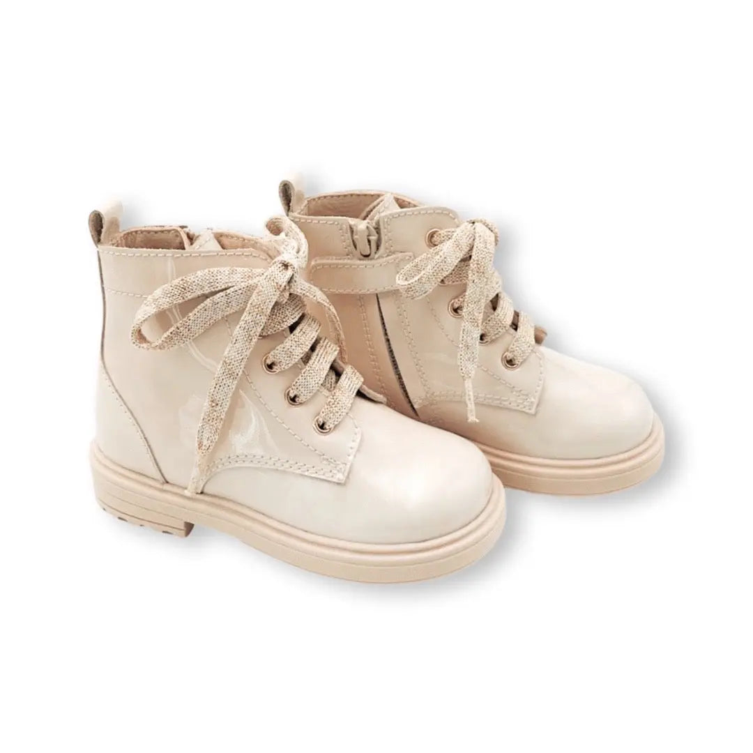 Luna- Light Beige Patent Leather Boots - Amati Steps