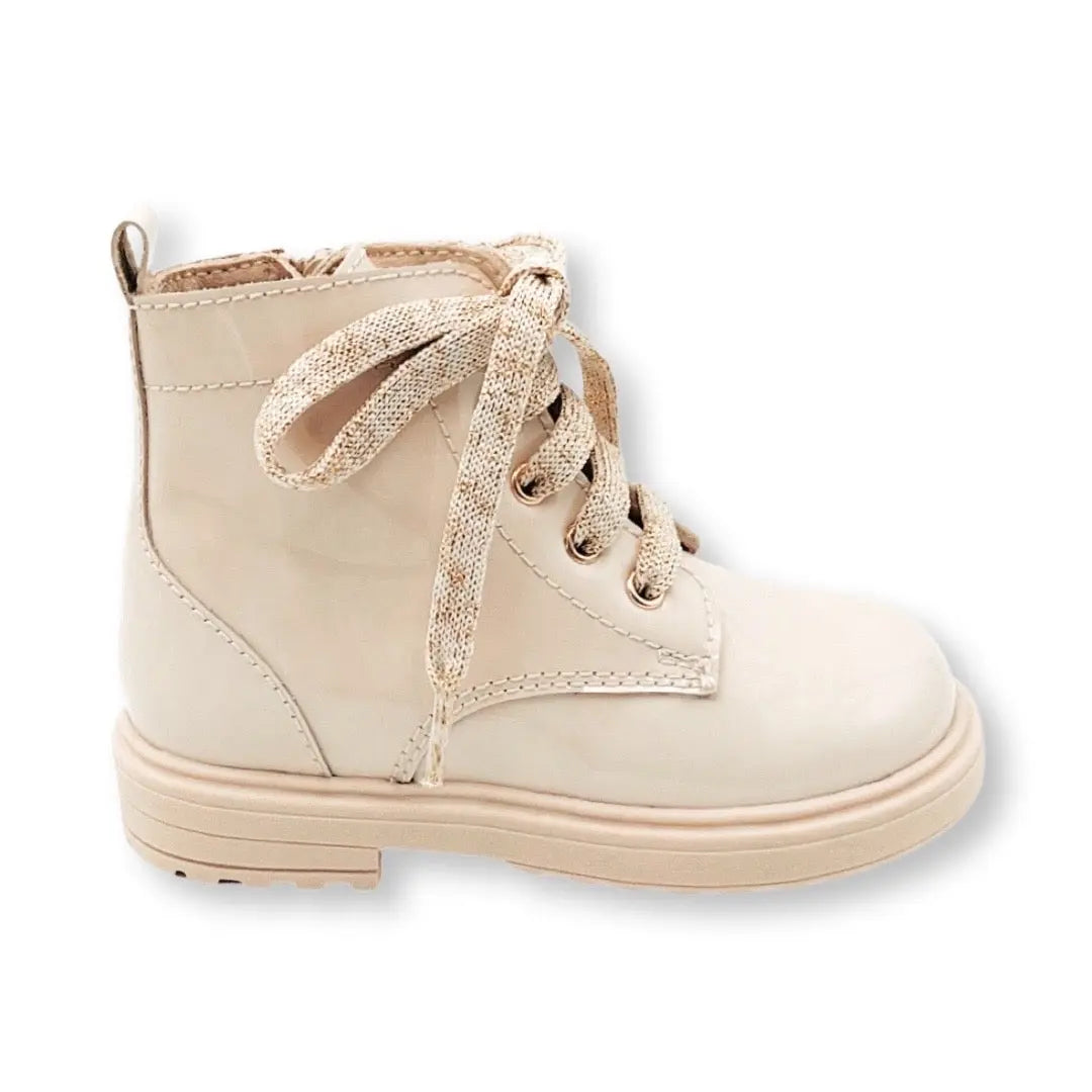 Luna- Light Beige Patent Leather Boots - Amati Steps