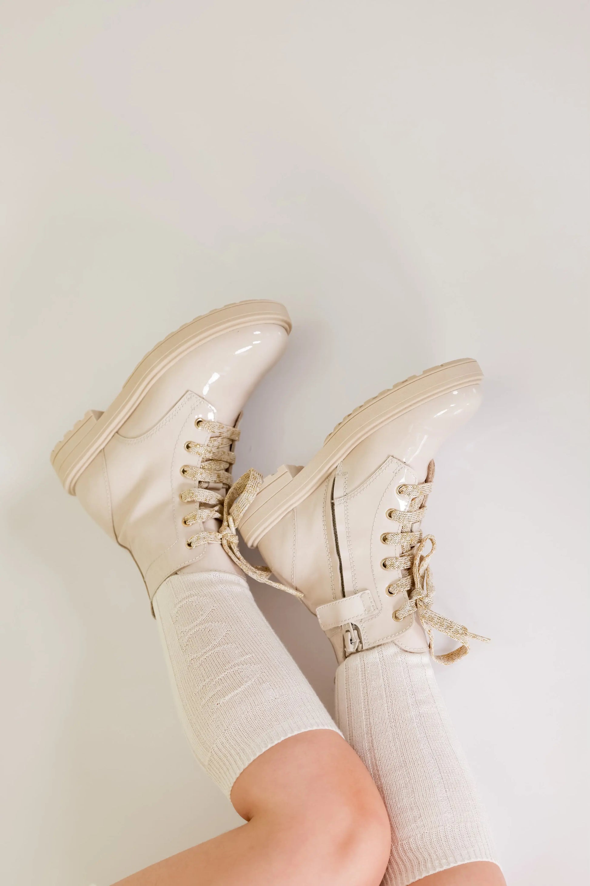 Luna- Light Beige Patent Leather Boots - Amati Steps