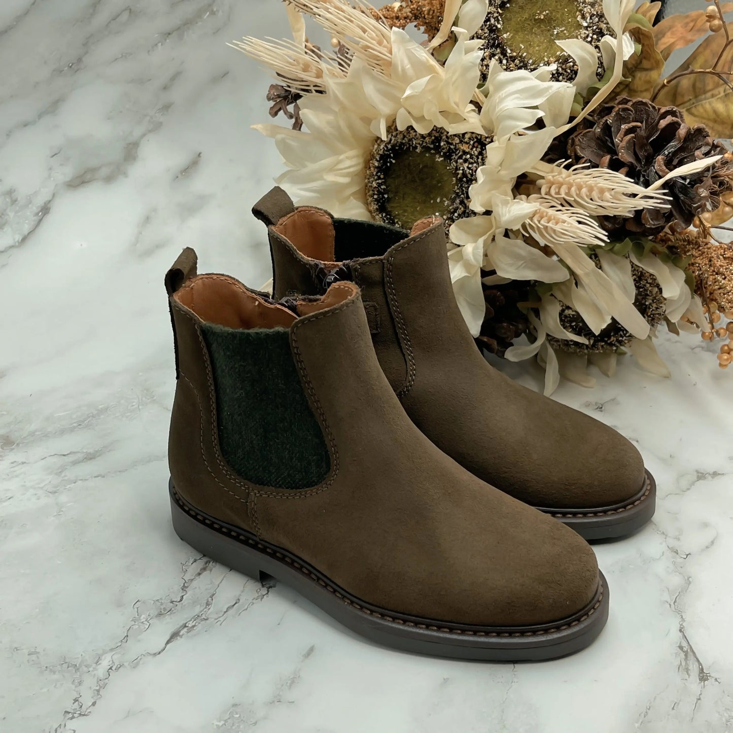 Marco- Olive Suede Boy Chelsea Boots - Amati Steps