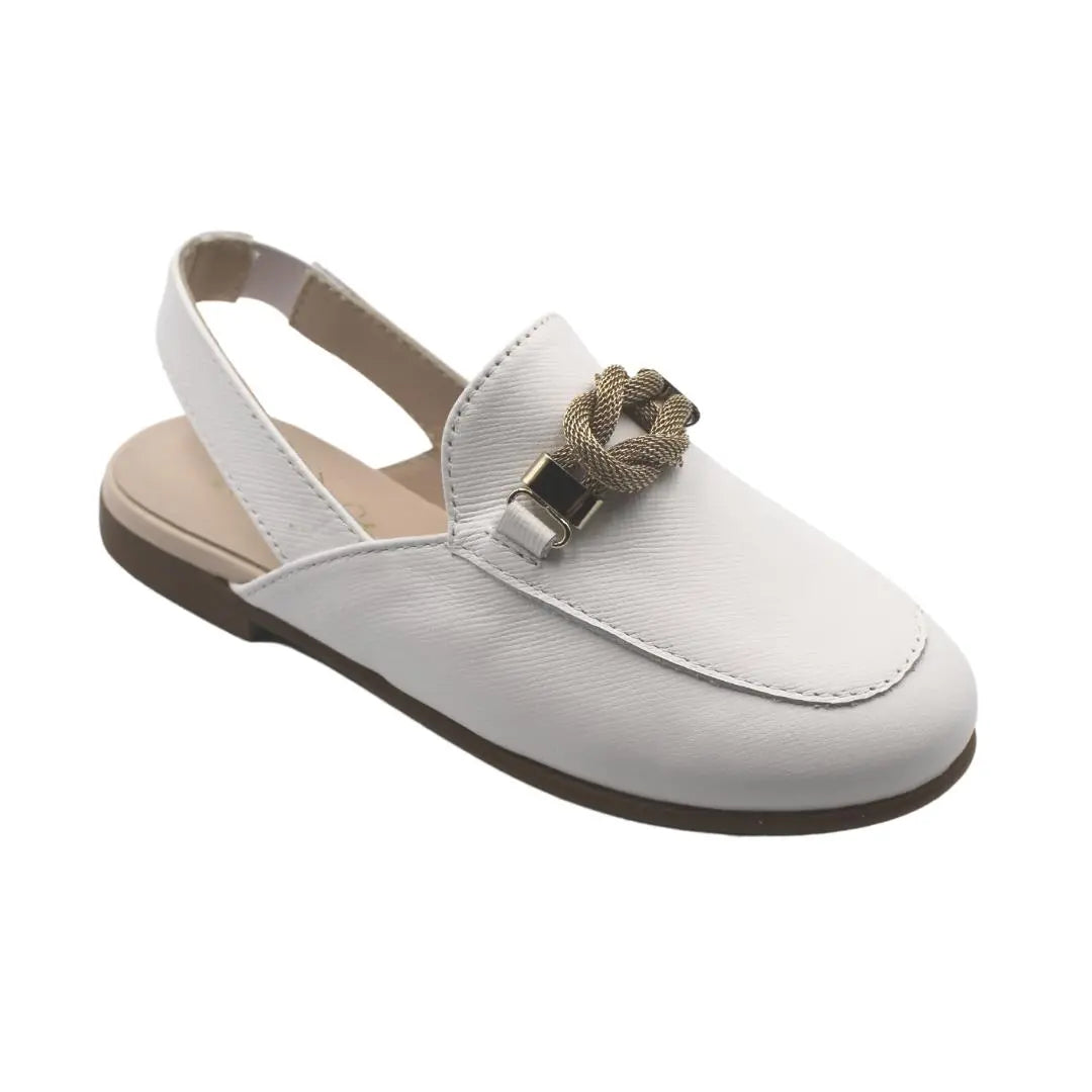 Mila- White Leather Slingback Loafer Shoes - Amati Steps