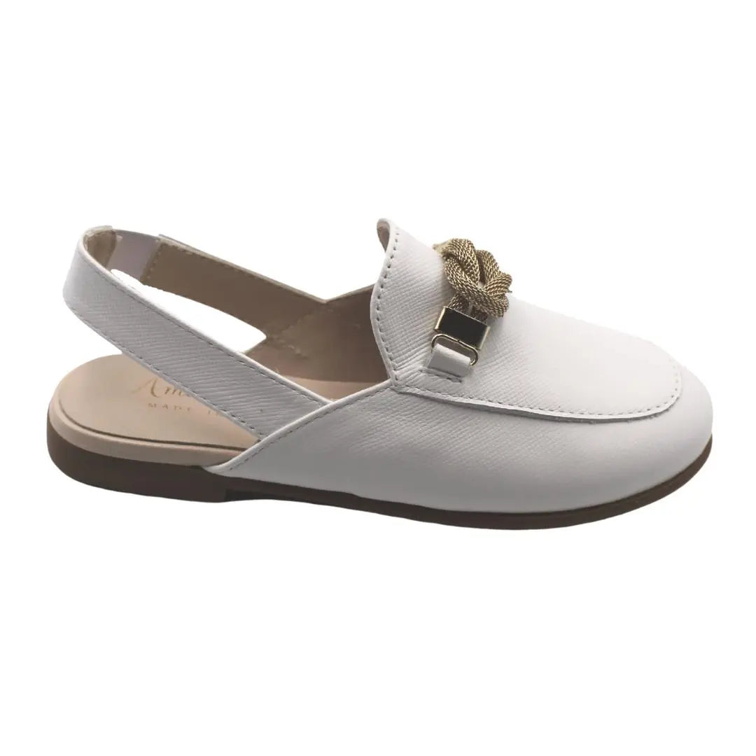 Mila- White Leather Slingback Loafer Shoes - Amati Steps