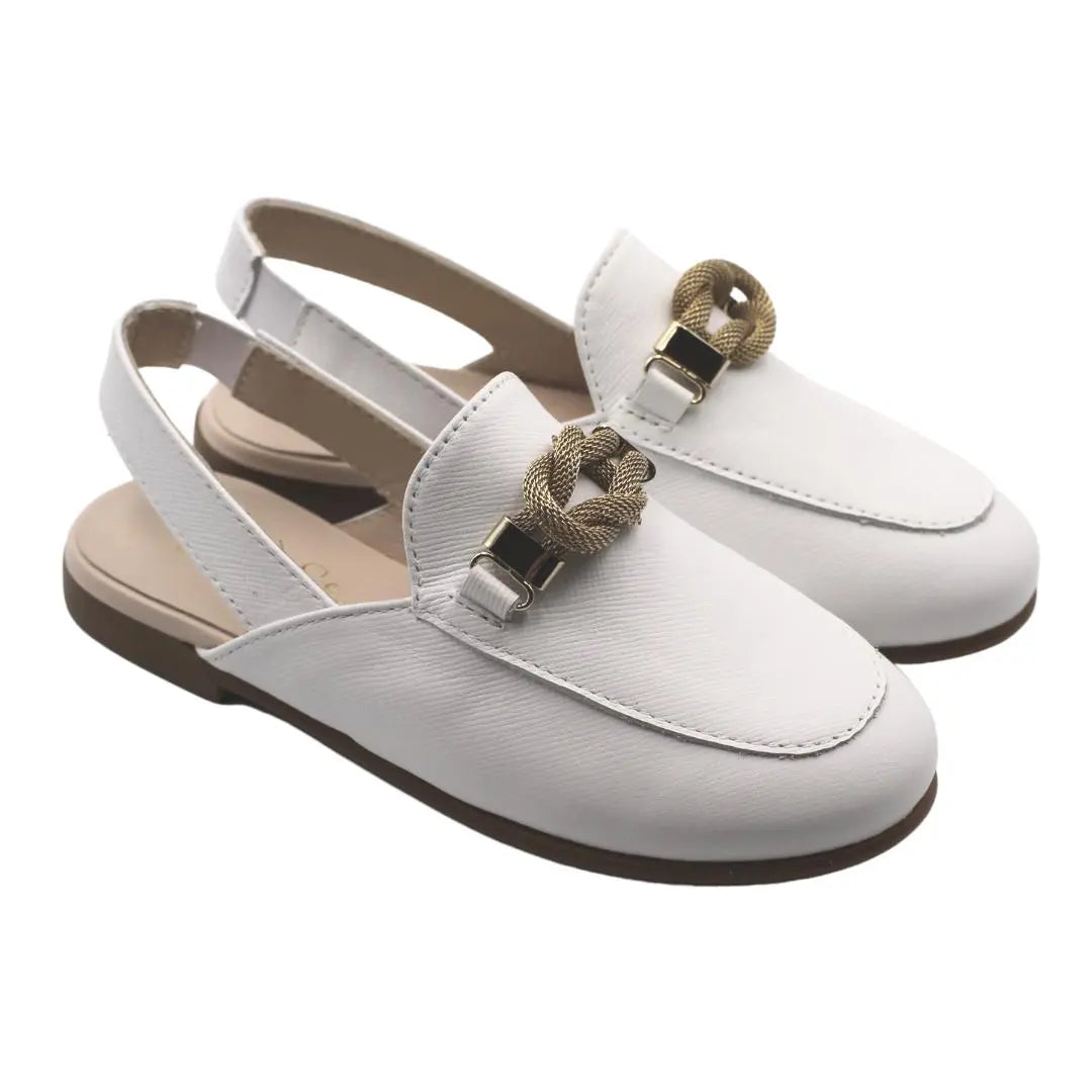 Mila- White Leather Slingback Loafer Shoes - Amati Steps