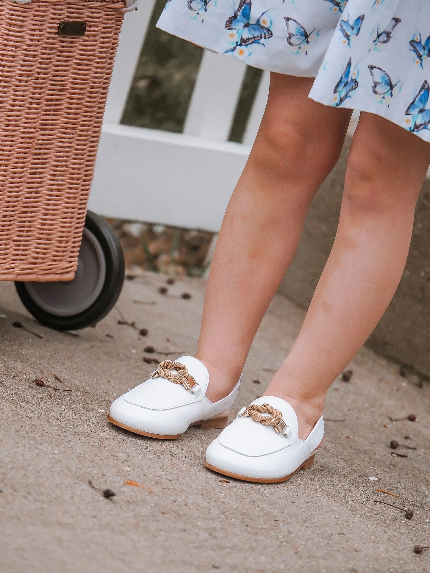 Mila- White Leather Slingback Loafer Shoes - Amati Steps