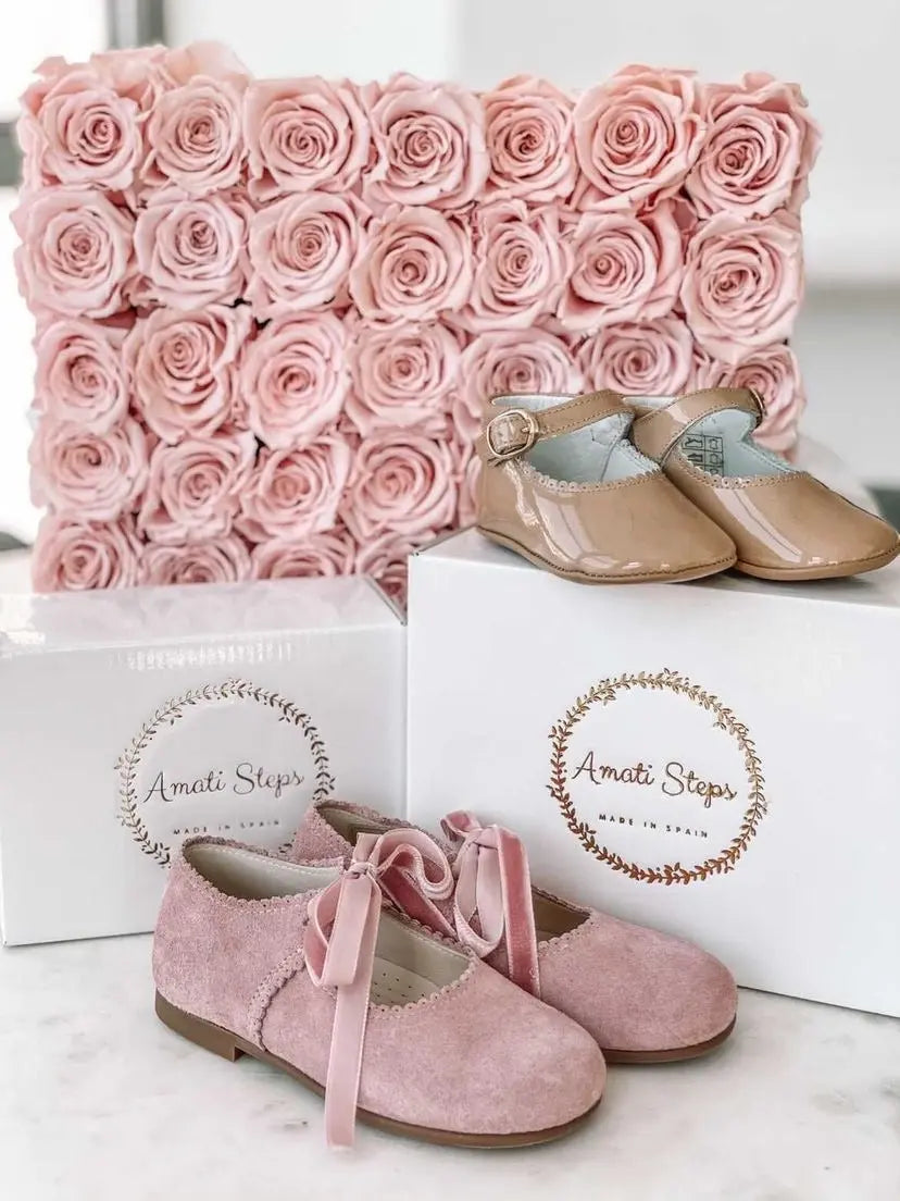 Rosa- Pink Suede Mary Jane Shoes - Amati Steps